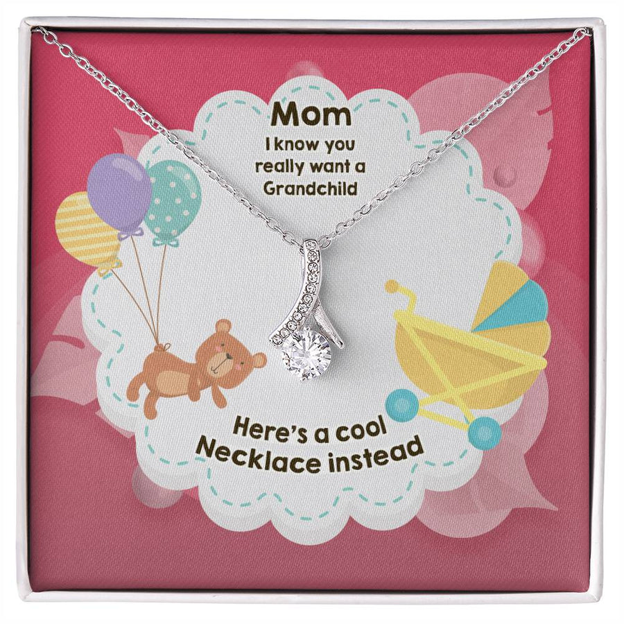 Balloons Bear & Stroller Mom Humorous Card 18K Yellow Gold Finish Alluring Beauty Necklace Jewelry Quirky Mother’s Day Gift for Elegant Mom