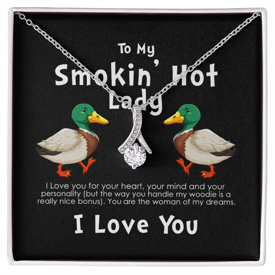 Smokin Hot Lady Handle My Woodie Duck 18K Yellow Gold Finish Alluring Beauty Necklace Jewelry Beautiful Gift for Duck Hunting Wife Anniversary
