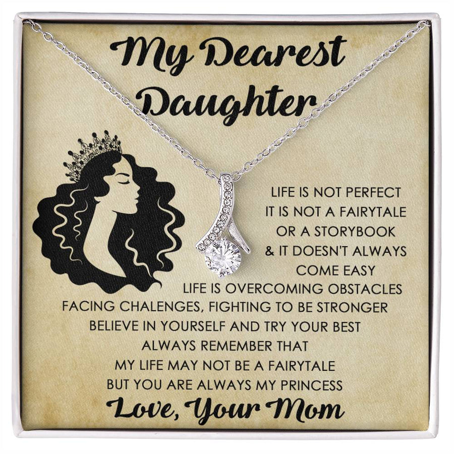 Overcome Obstacles My Dearest Daughter Necklace 18K Yellow Gold Finish Alluring Beauty Jewelry Crown Silhouette Empowerment Gift from Mom