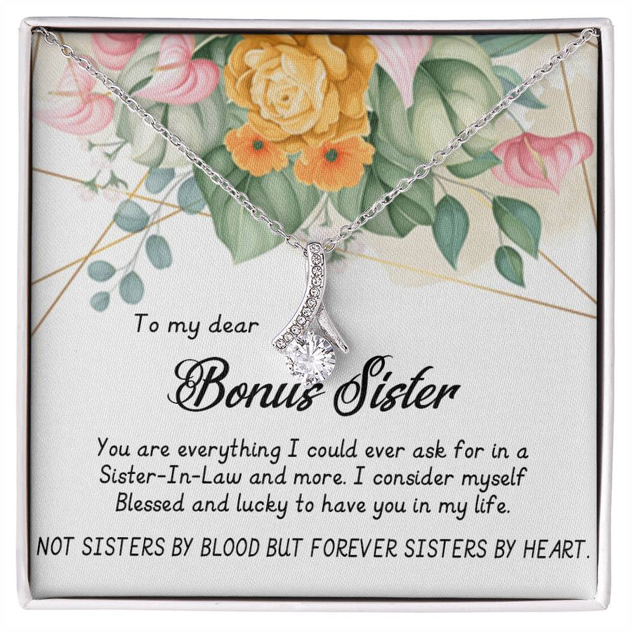 Blessed Lucky Bonus Sister 18K Yellow Gold Finish Alluring Beauty Necklace Jewelry Sister-In-Law Geometric Floral Theme