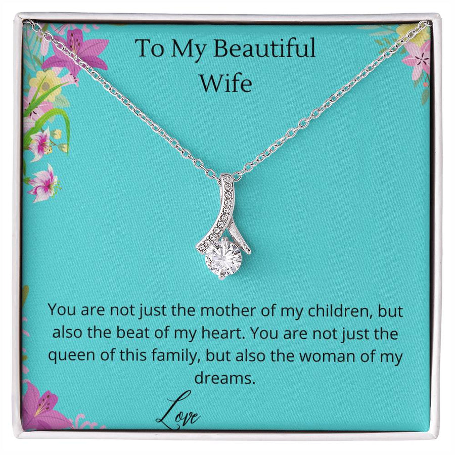 Queen of Family Woman of My Dreams 14K White Gold Finish Alluring Beauty Necklace Jewelry Stunning Gift for Wife Birthday