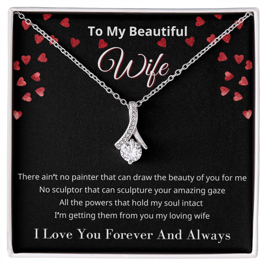 Beauty No Words Loving Wife 18K Yellow Gold Finish Alluring Beauty Necklace Jewelry Romantic Gift for Beautiful Wife Birthday