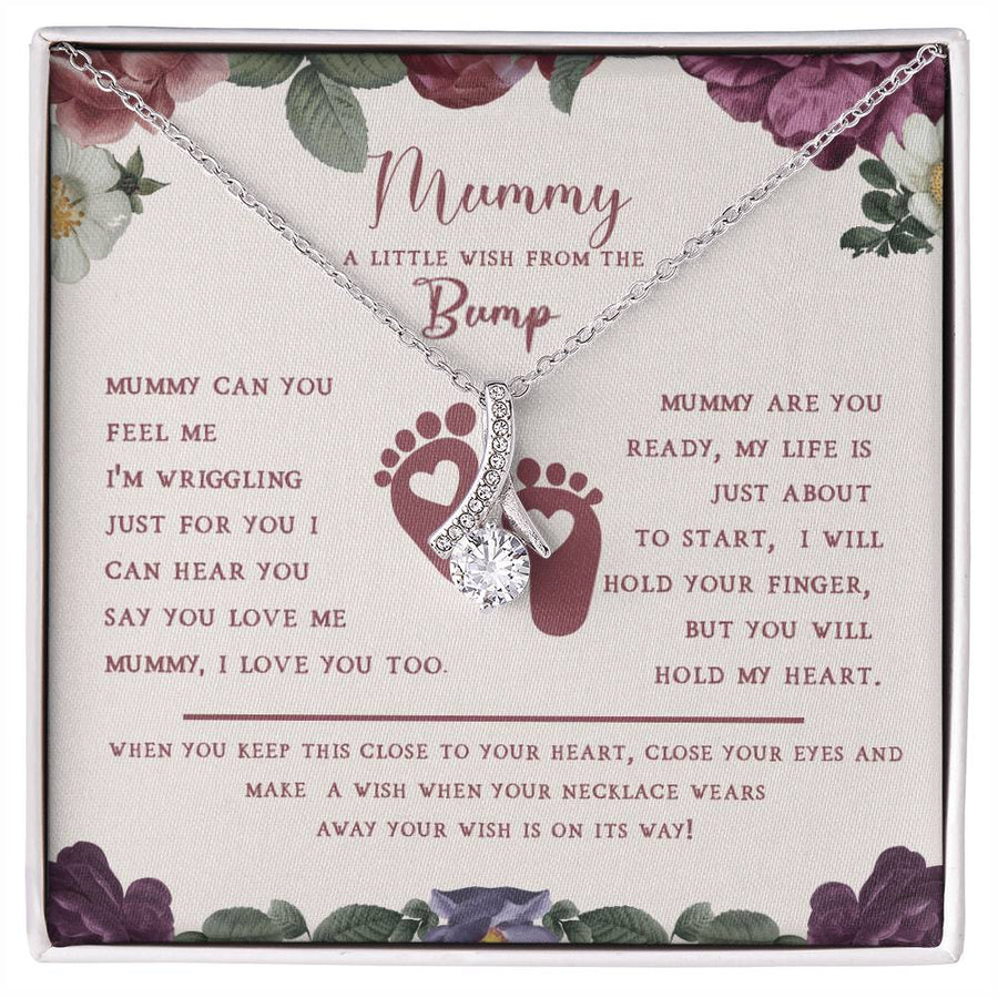 Mummy I Love You Baby Bump Bond 14K White Gold Finish Alluring Beauty Necklace Jewelry Emotional Mother’s Day Gift for Expectant Mom