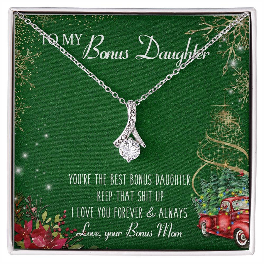 Keep Being Amazing Bonus Daughter 14K White Gold Finish Alluring Beauty Necklace Jewelry Emotional Gift for Bonus Daughter Special Day