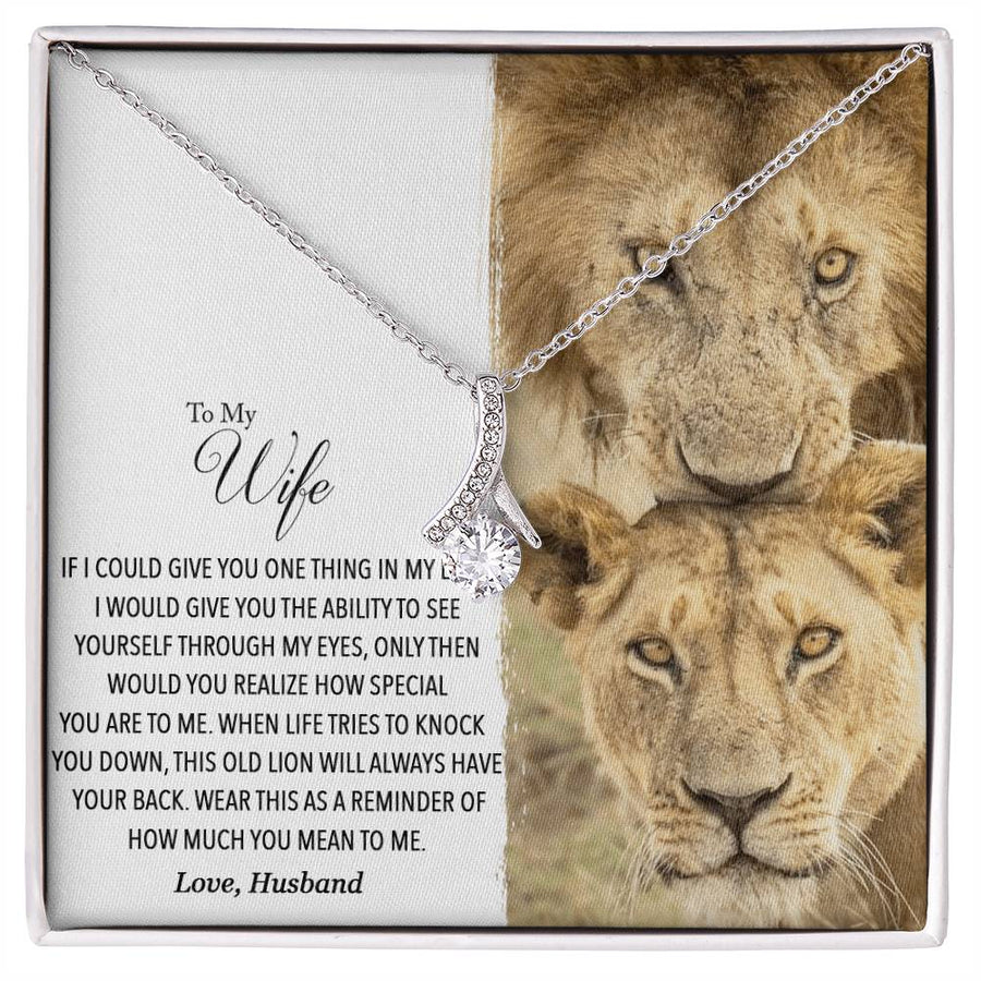 Old Lion Always Have Your Back Wife 14K White Gold Finish Alluring Beauty Necklace Jewelry Perfect Gift for Beautiful Wife Anniversary