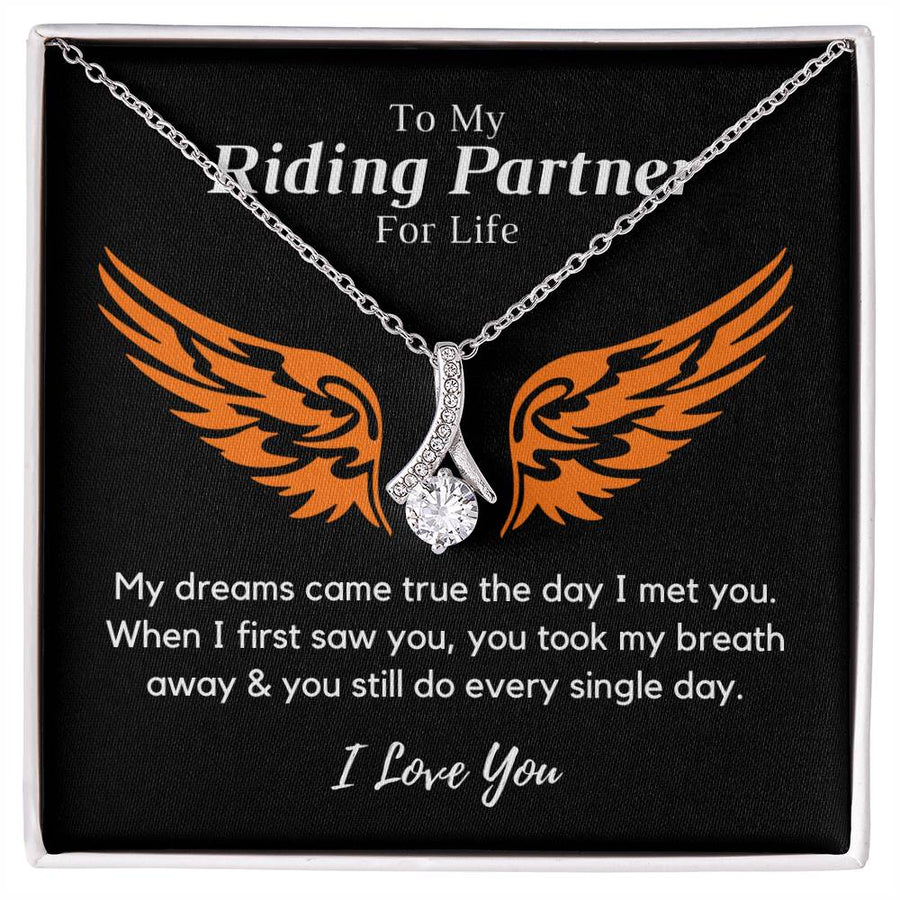 Riding Partner For Life Dreams Came True 18K Yellow Gold Finish Alluring Beauty Necklace Jewelry Perfect Gift for Biker Wife Anniversary