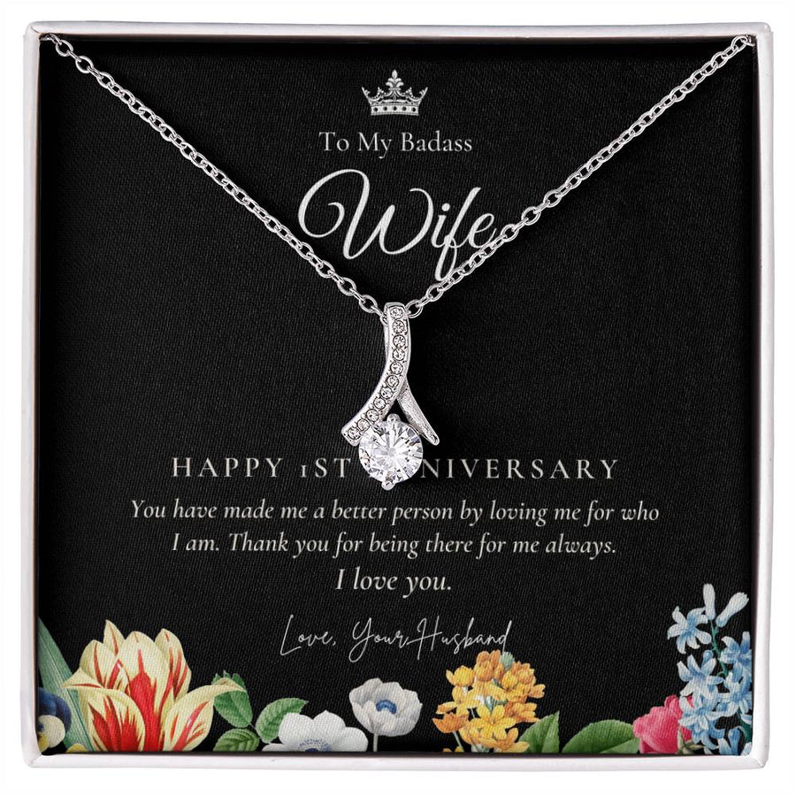 Badass Beautiful Wife 1st Anniversary Tribute 18K Yellow Gold Finish Alluring Beauty Necklace Jewelry Stunning Gift for Wife Anniversary from Loving Husband