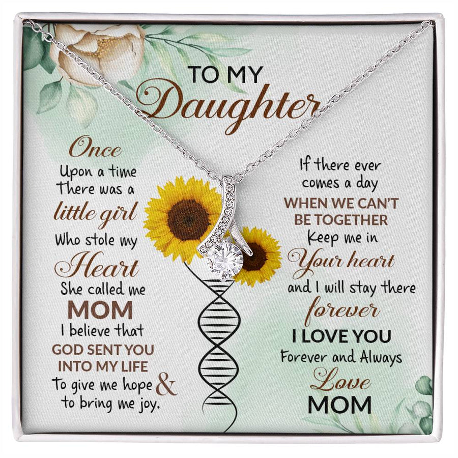 Little Girl Stole My Heart Daughter Gift 18K Yellow Gold Finish Alluring Beauty Necklace Jewelry Heartfelt Present from Mom with Sunflower DNA Card