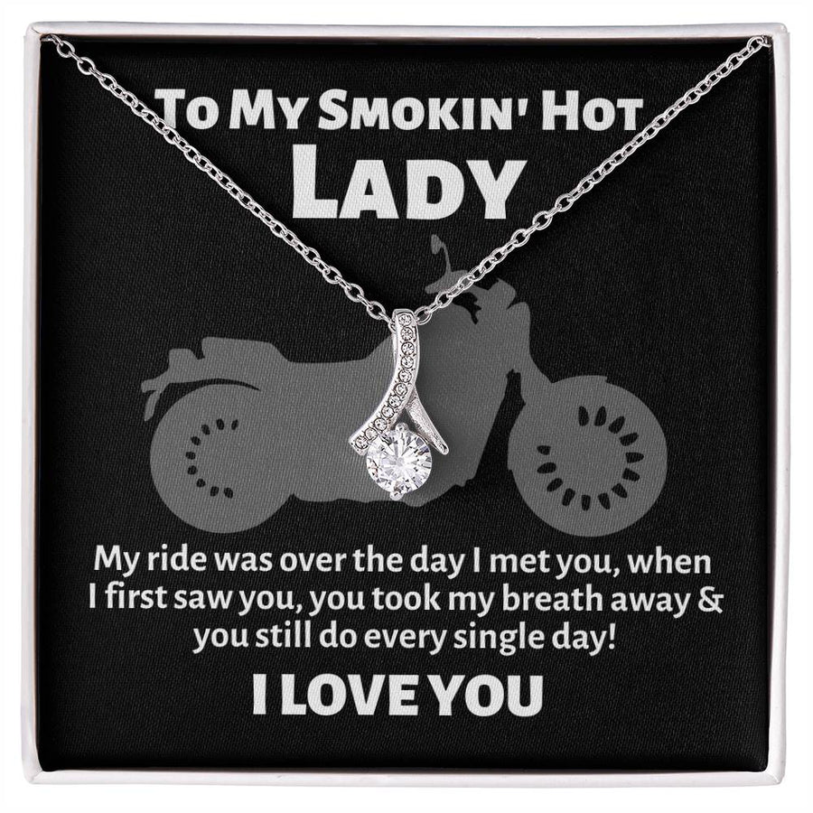Ride Was Over Took My Breath Away 14K White Gold Finish Alluring Beauty Necklace Jewelry Perfect Gift for Biker Wife Anniversary