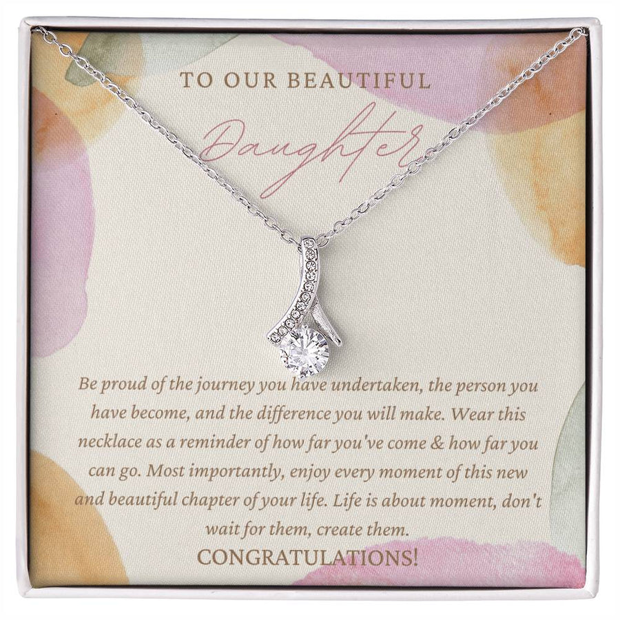 Proud Beautiful Daughter Graduation Journey 18K Yellow Gold Finish Alluring Beauty Necklace Jewelry Empowering Gift for Graduate Daughter Congratulations