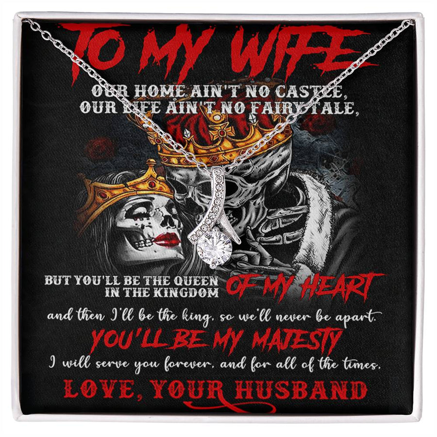 Our Home No Castle Life No Fairy 14K White Gold Finish Alluring Beauty Necklace Jewelry Perfect Gift for Beautiful Wife Anniversary