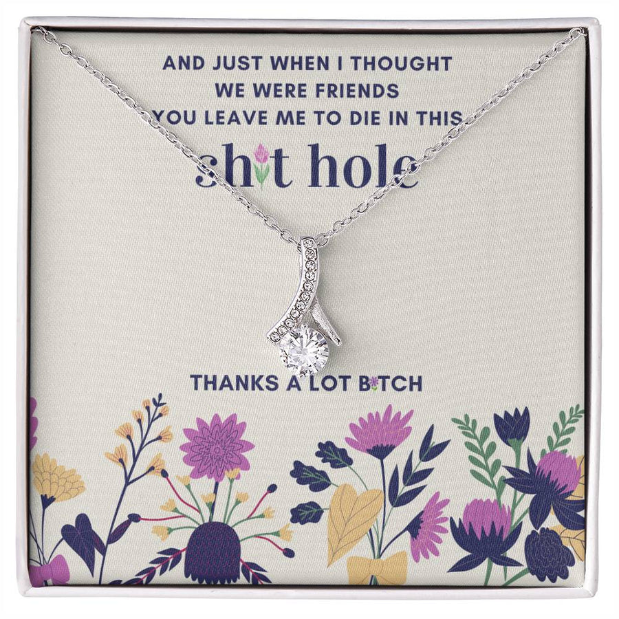 Thanks a Lot Bestie Bold Humor 14K White Gold Finish Alluring Beauty Necklace Jewelry Cheeky Office Gift for Funny Friend Coworker