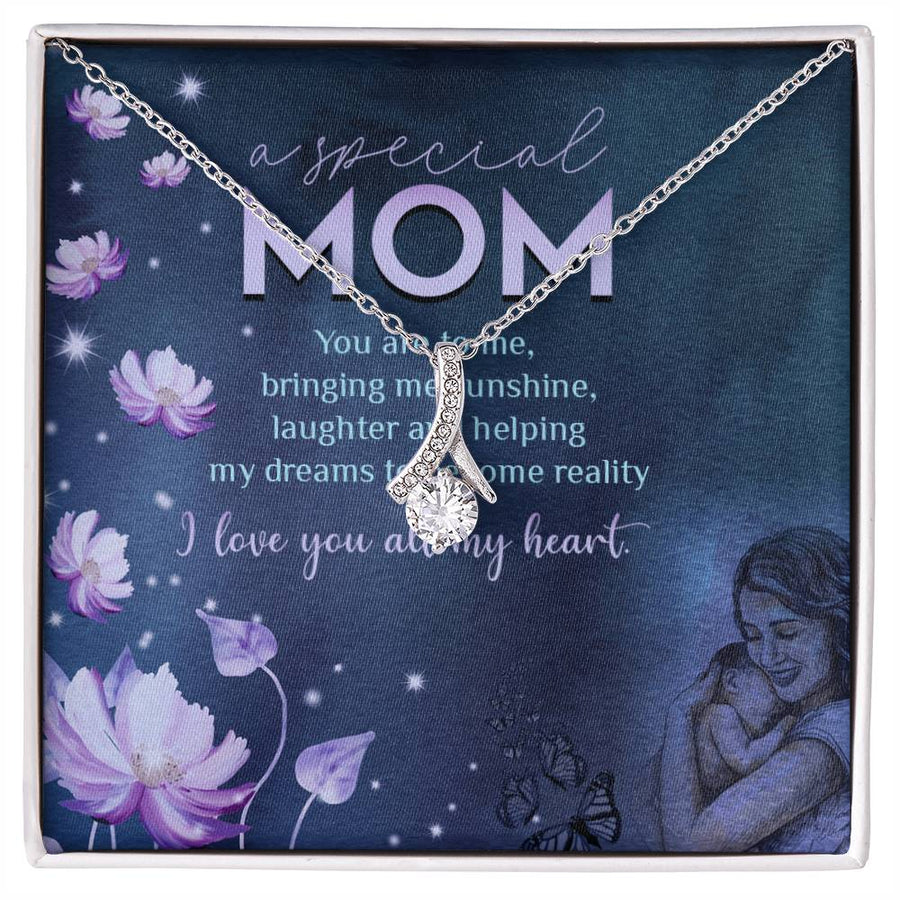 Dreams Become Reality Special Mom 14K White Gold Finish Alluring Beauty Necklace Jewelry Heartfelt Gift for Beautiful Mother Birthday