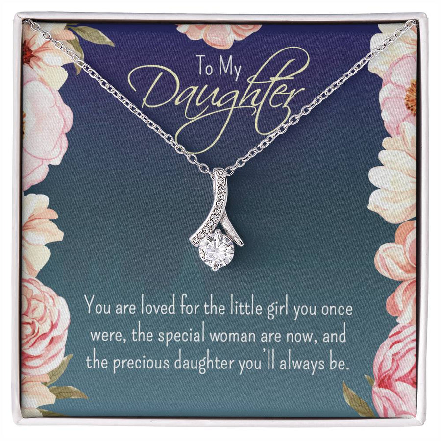 Loved for Who You Are Daughter Necklace 18K Yellow Gold Finish Alluring Beauty Jewelry Floral Card Gift for Cherished Daughter from Parent