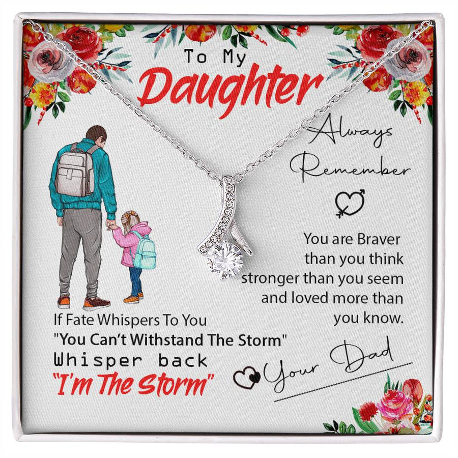 Storm Braver Stronger Dad Bond 18K Yellow Gold Finish Alluring Beauty Necklace Jewelry Empowering Gift for Brave Daughter Birthday