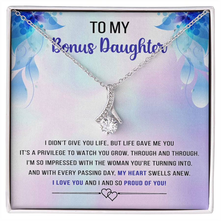 Privilege Grow Proud Bonus Daughter 18K Yellow Gold Finish Alluring Beauty Necklace Jewelry Beautiful Gift for Bonus Daughter Christmas