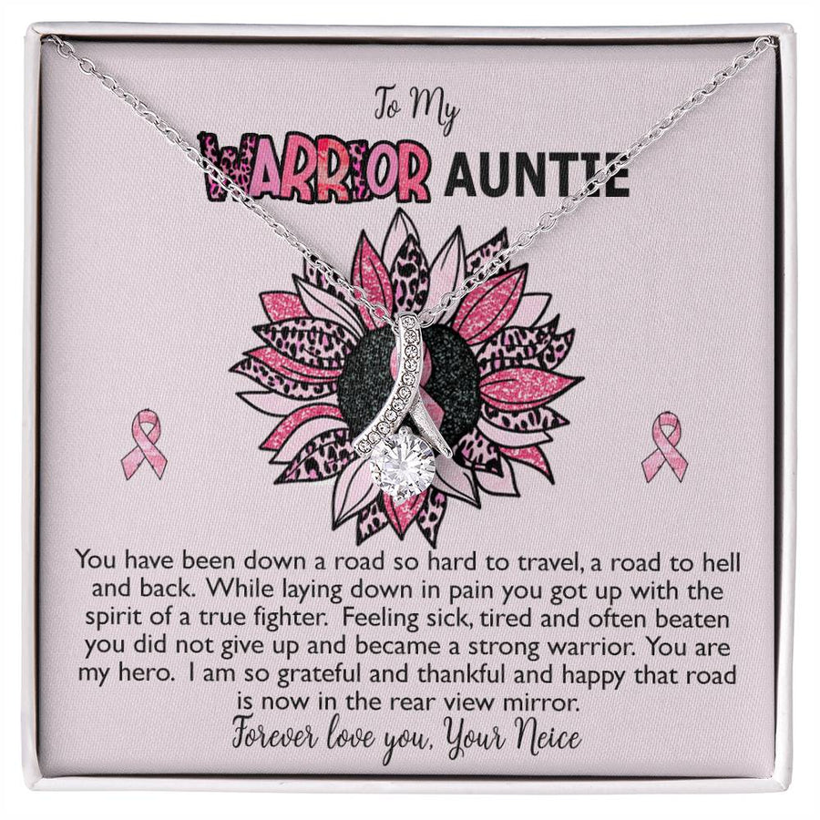 Warrior Auntie True Fighter 18K Yellow Gold Finish Alluring Beauty Necklace Jewelry Empowering Gift for Breast Cancer Survivor Aunt