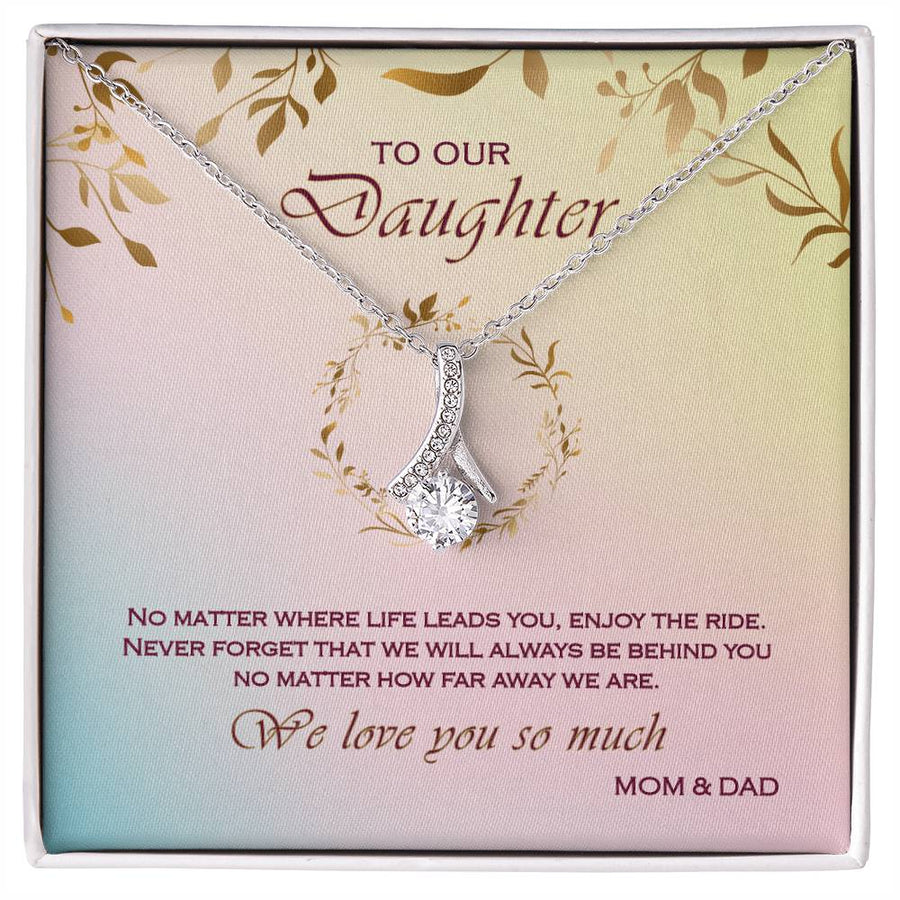 No Matter Where Life Leads Beautiful Daughter Necklace 18K Yellow Gold Finish Alluring Beauty Jewelry Heartfelt Gift from Mom & Dad