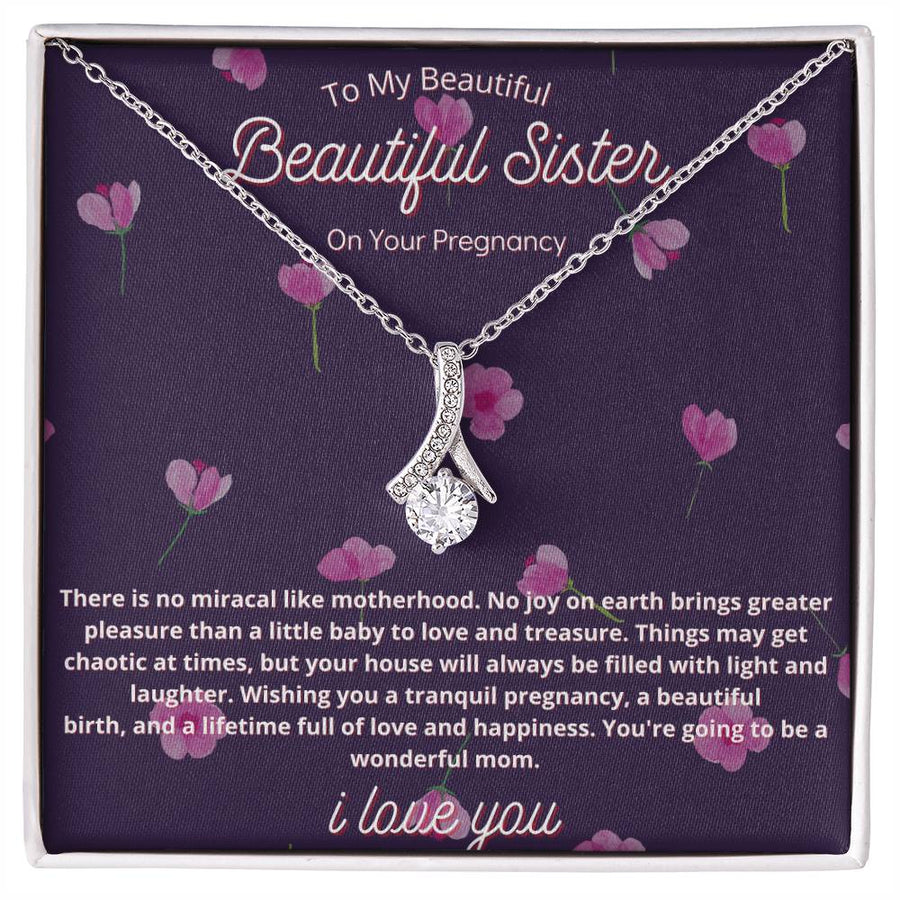 Miracle of Motherhood Sister Pregnancy Necklace 18K Yellow Gold Finish Alluring Beauty Jewelry Floral Gift for Beautiful Mom-To-Be