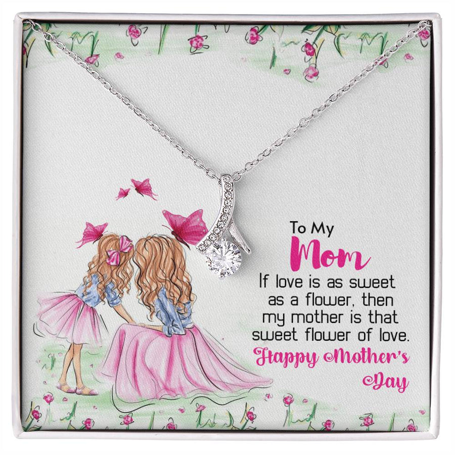 Mom Sweet Flower Of Love Always 14K White Gold Finish Alluring Beauty Necklace Jewelry Perfect Gift for Beautiful Mom