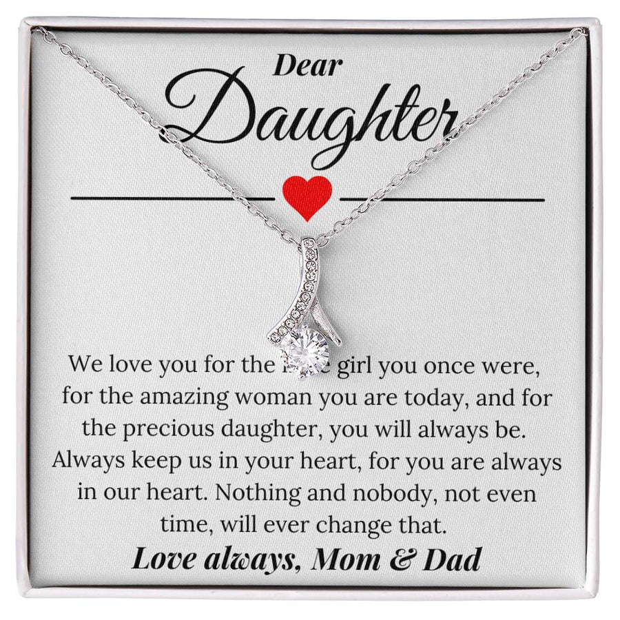 Precious Daughter Loved Always Beautiful Woman 18K Yellow Gold Finish Alluring Beauty Necklace Jewelry Heartfelt Family Gift from Mom & Dad Birthday