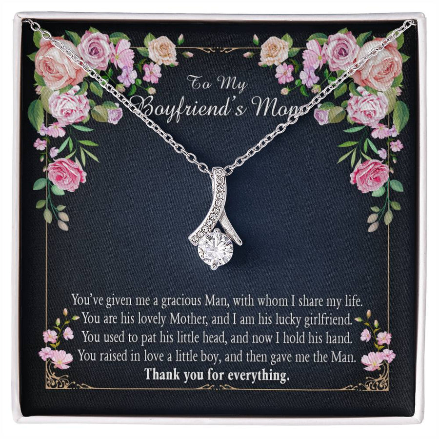 Lucky Girlfriend Thanks Amazing Mom 14K White Gold Finish Alluring Beauty Necklace Jewelry Perfect Appreciation Gift for Boyfriend’s Mother