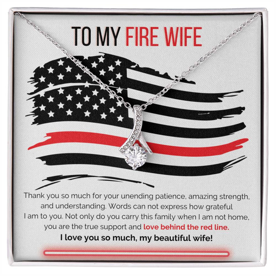 Fire Wife Love Behind Red Line Beautiful 18K Yellow Gold Finish Alluring Beauty Necklace Jewelry Perfect Gift for Firefighter Wife Anniversary