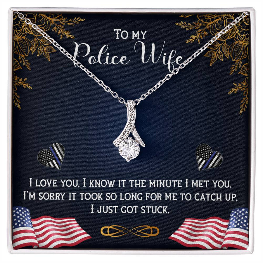 orry Took So Long Stuck On You Police Wife 14K White Gold Finish Alluring Beauty Necklace Jewelry Heartfelt Gift for Police Spouse