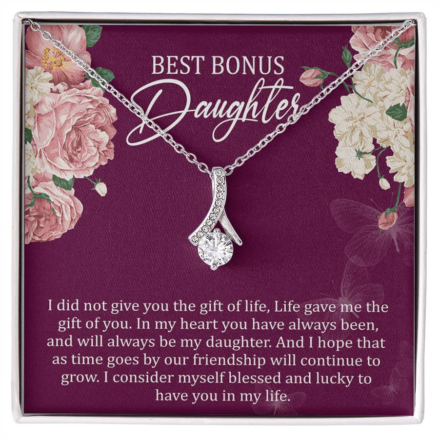 Blessed Lucky Friendship Daughter 14K White Gold Finish Alluring Beauty Necklace Jewelry Heartfelt Gift for Bonus Daughter Special Day