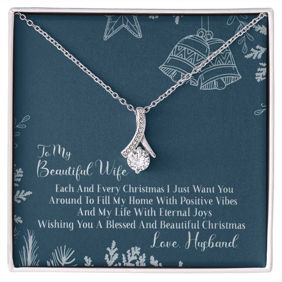 Positive Vibes Blessed Wife Christmas 14K White Gold Finish Alluring Beauty Necklace Jewelry Elegant Gift for Beautiful Wife Christmas