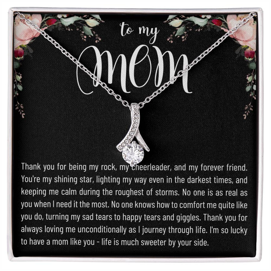 Shining Star Mom Endless Support 14K White Gold Finish Alluring Beauty Necklace Jewelry Perfect Gift for Beautiful Mom Birthday