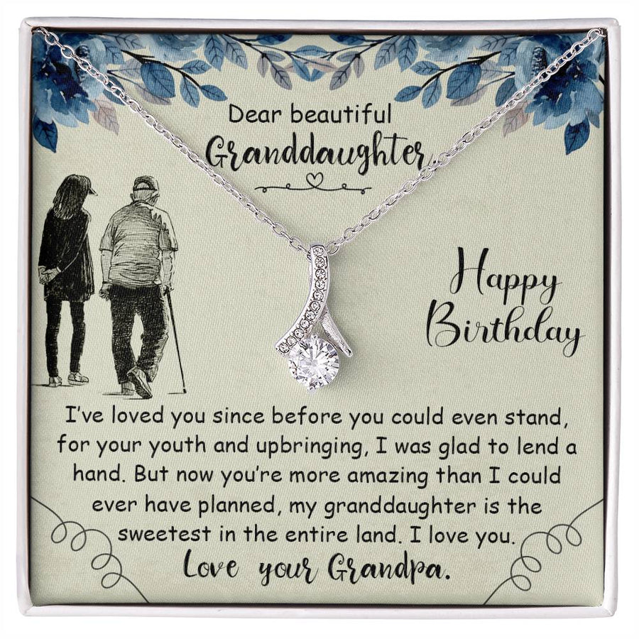 Sweetest Granddaughter in the Land Necklace 18K Yellow Gold Finish Alluring Beauty Jewelry Heartfelt Blue Floral Card Gift from Loving Grandpa