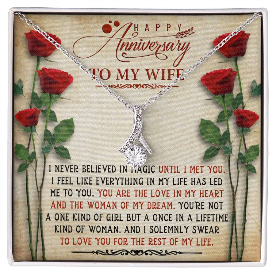 Until I Met You Wife Anniversary 18K Yellow Gold Finish Alluring Beauty Necklace Jewelry Romantic Gift for Wife Roses Theme