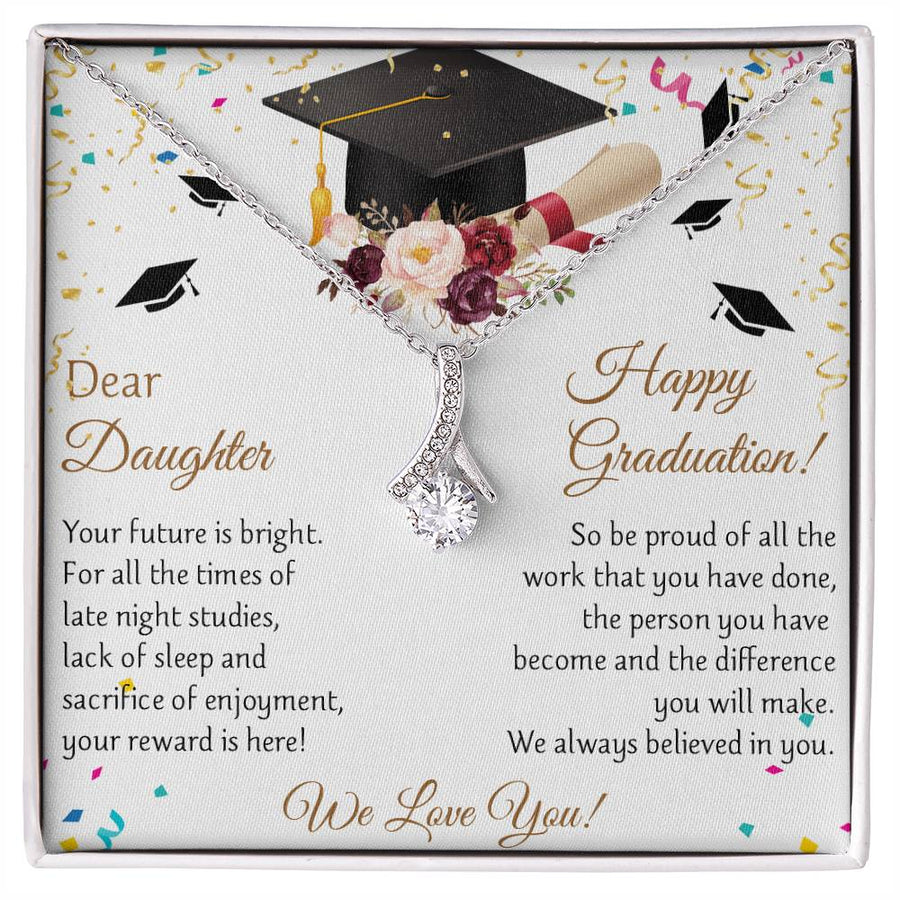Believed in You We Love You 18K Yellow Gold Finish Alluring Beauty Necklace Jewelry Proud Graduation Gift for Daughter from Family