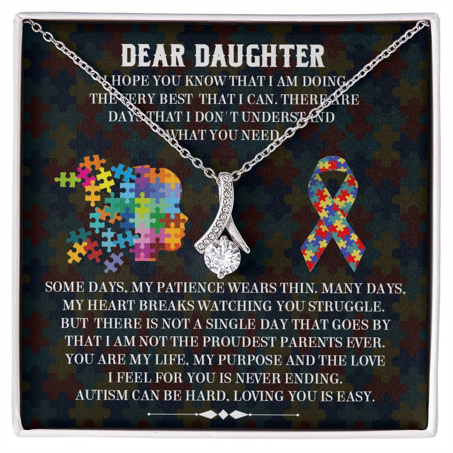 Autism Can Be Hard Loving You Is Easy 18K Yellow Gold Finish Alluring Beauty Necklace Jewelry Empowering Gift for Daughter Puzzle Ribbon
