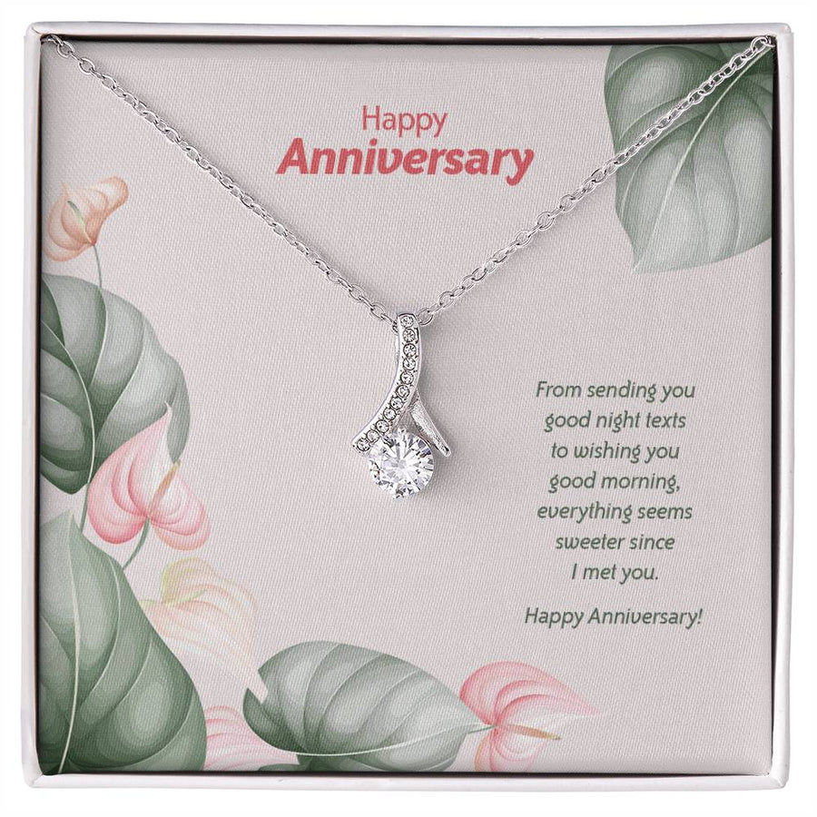 Happy Anniversary Sweeter With You 18K Yellow Gold Finish Alluring Beauty Necklace Jewelry Romantic Gift for Wife Love Day