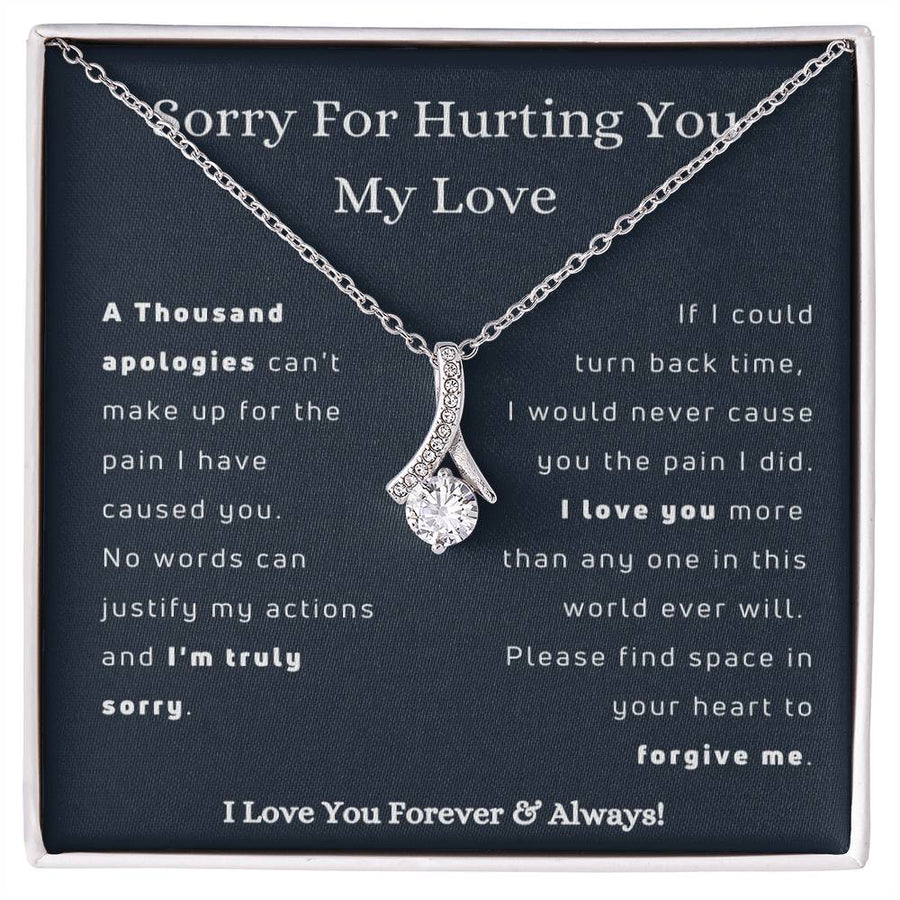 Forgive Me Hurting You 14K White Gold Finish Alluring Beauty Necklace Jewelry Heartfelt Gift for Loving Wife Special Day