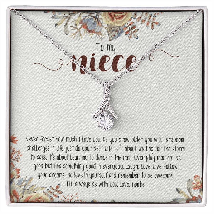 Dance in the Rain Encouragement Niece Necklace 18K Yellow Gold Finish Alluring Beauty Jewelry Floral Card Gift from Loving Aunt