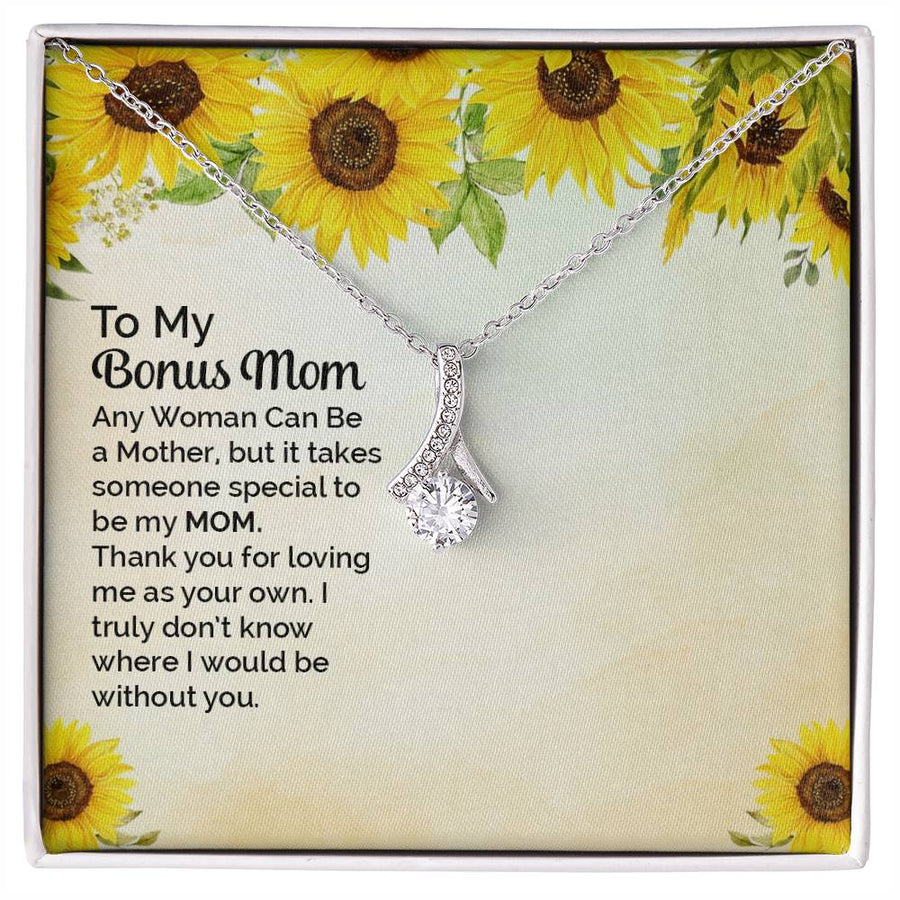 Thank You for Loving Me Bonus Mom 14K White Gold Finish Alluring Beauty Necklace Jewelry Heartfelt Gift for Bonus Mom Birthday
