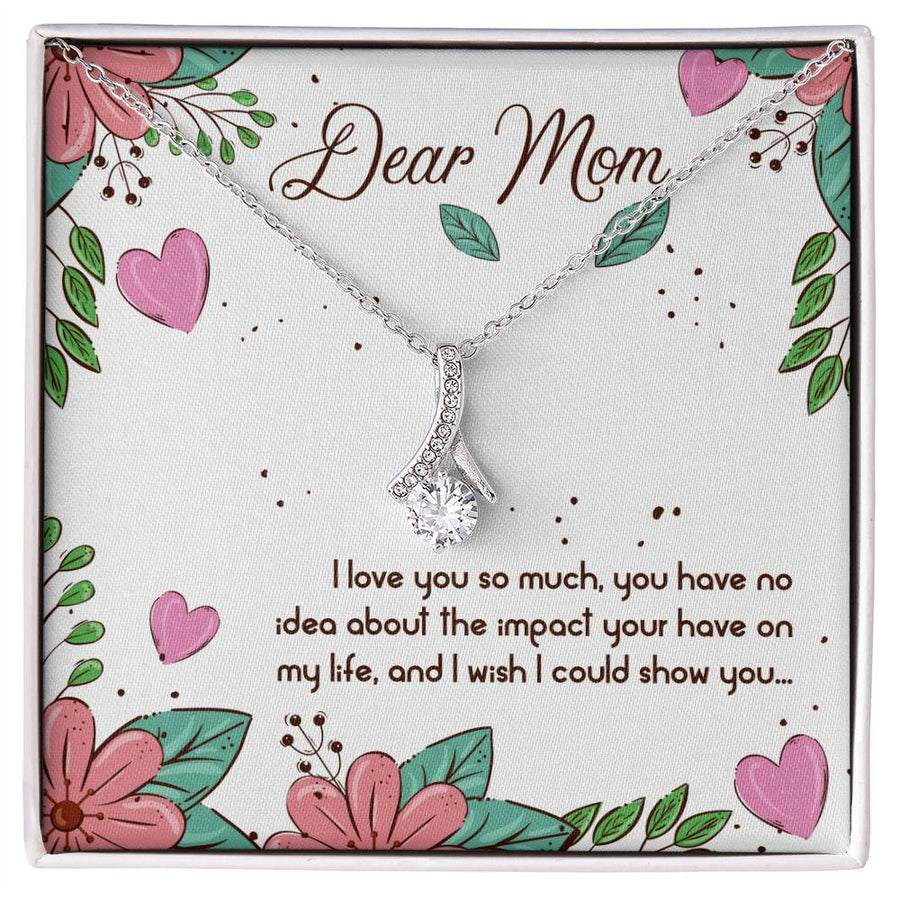 Wish I Could Show You Love Mom 14K White Gold Finish Alluring Beauty Necklace Jewelry Touching Present for Elegant Mom Birthday