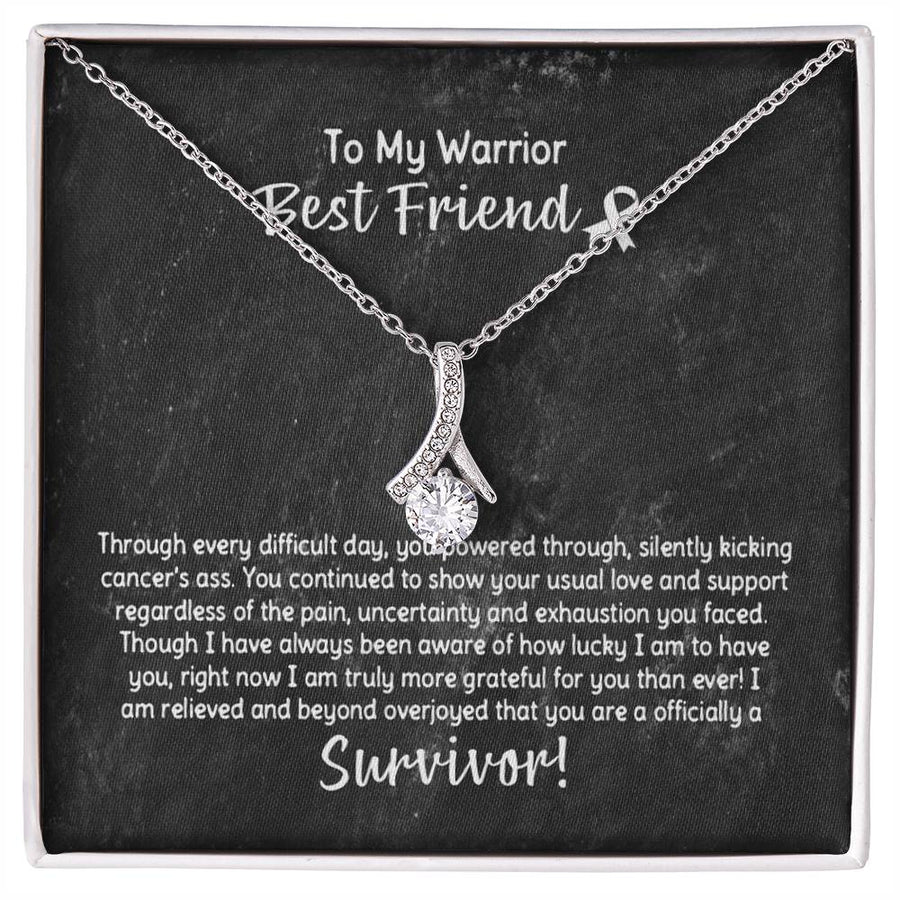 Kicking Cancer’s Ass Bestie Gift 14K White Gold Finish Alluring Beauty Necklace Jewelry Overjoyed Heart Friendship Necklace
