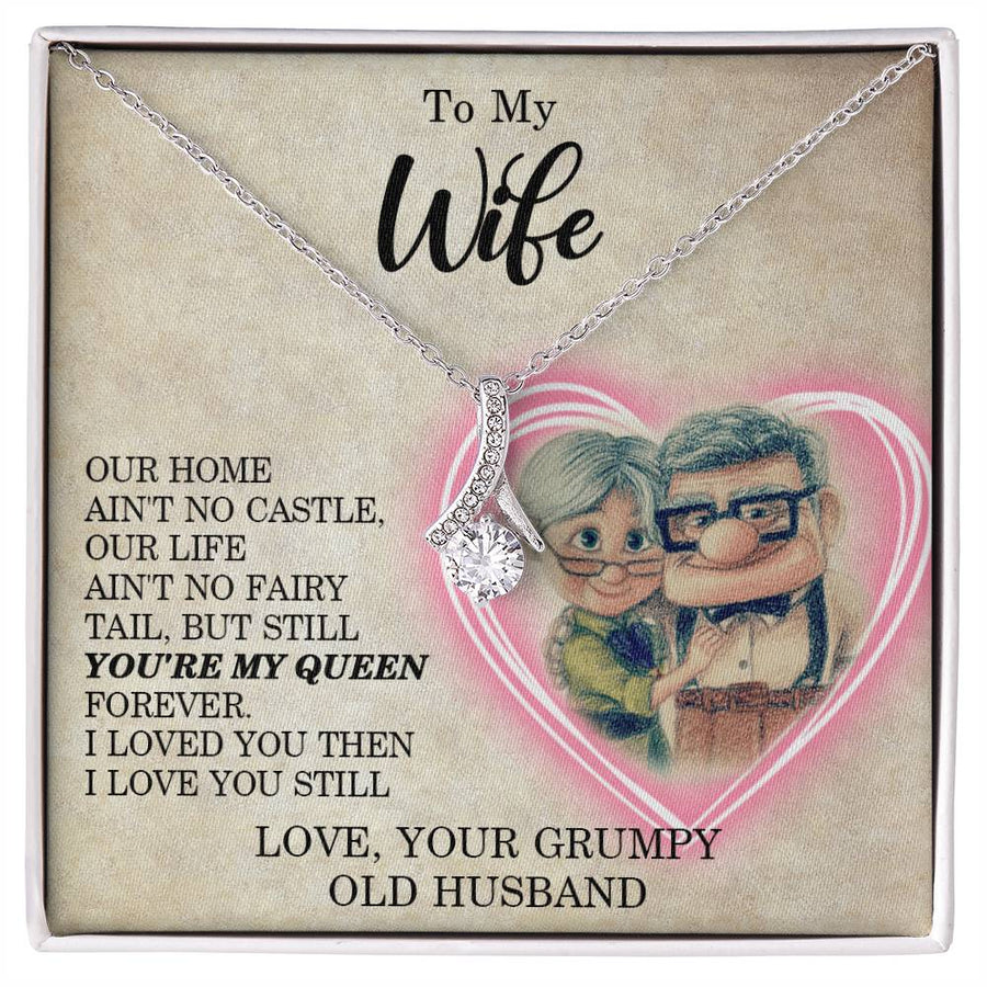 You’re My Queen Forever Wife 18K Yellow Gold Finish Alluring Beauty Necklace Jewelry Loving Gift for Wife Anniversary