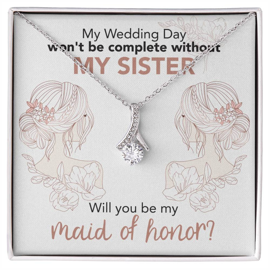 Flowered Sisters Forever 14K White Gold Finish Alluring Beauty Necklace Jewelry Elegant Keepsake Bridal Party Announcement