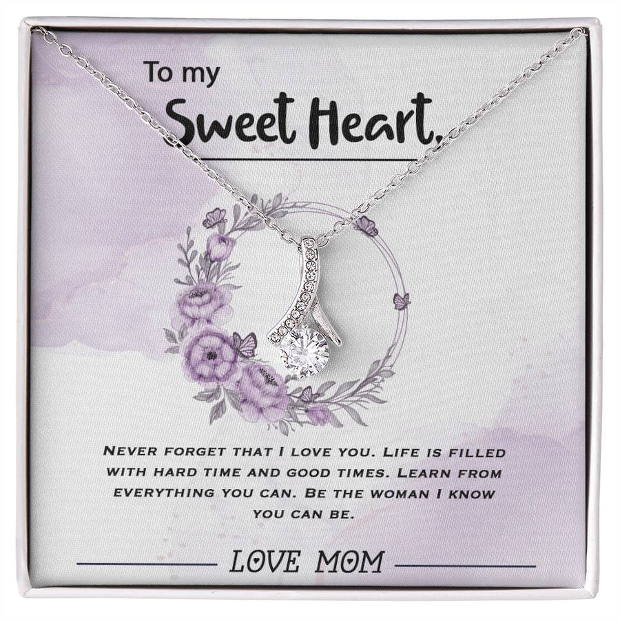 Be the Woman You Can Be Sweetheart Necklace 18K Yellow Gold Finish Alluring Beauty Jewelry Purple Floral Card Gift from Mom
