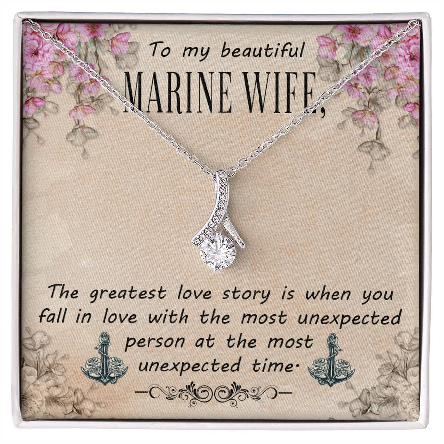 Beautiful Marine Wife Greatest Love 14K White Gold Finish Alluring Beauty Necklace Jewelry Perfect Anniversary Gift for Marine Spouse