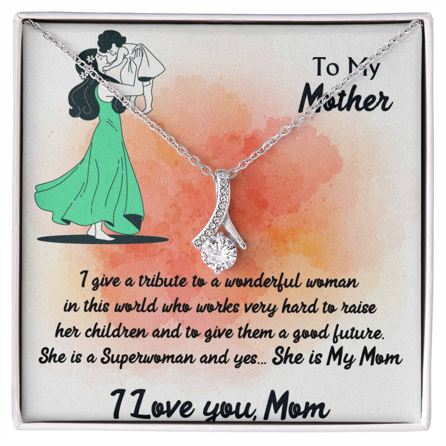 Wonderful Woman Tribute My Mom 14K White Gold Finish Alluring Beauty Necklace Jewelry Heartfelt Gift for Amazing Mom Birthday