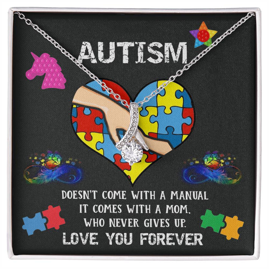 Mom Who Never Gives Up Autism 18K Yellow Gold Finish Alluring Beauty Necklace Jewelry Inspiring Gift for Daughter Puzzle Heart