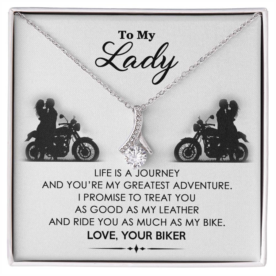 Lady Life Journey Greatest Adventure Biker Love 18K Yellow Gold Finish Alluring Beauty Necklace Jewelry Perfect Gift for Biker Wife Anniversary