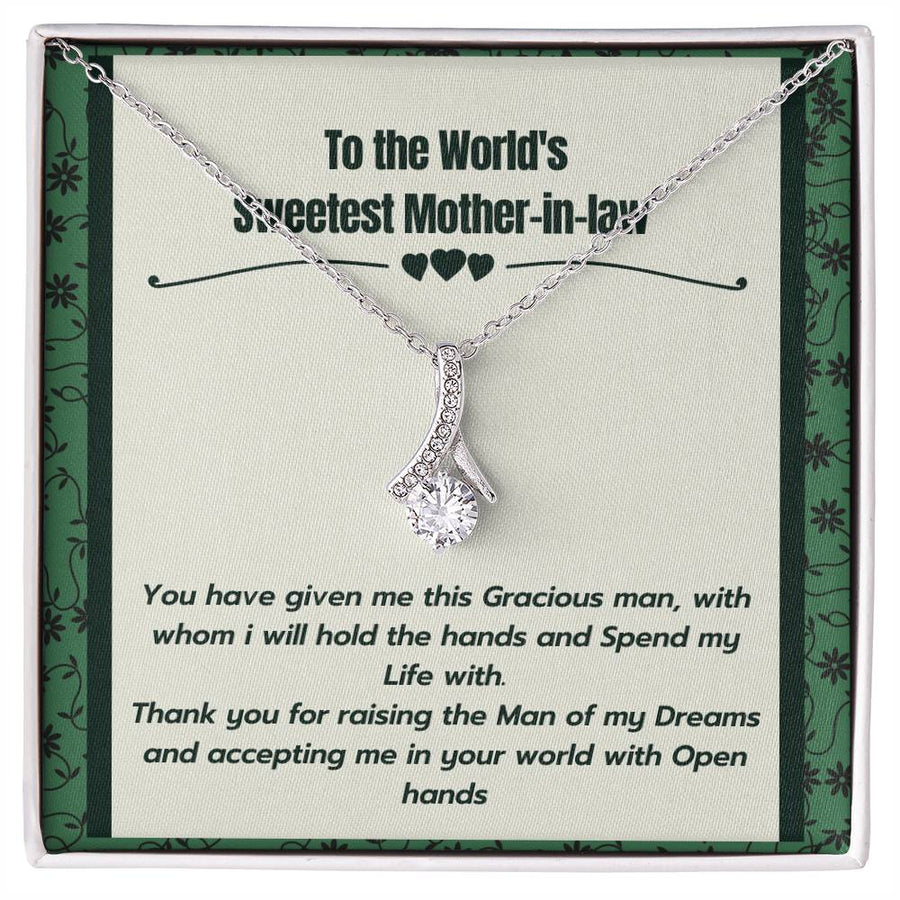 Accepting Me With Open Hands 14K White Gold Finish Alluring Beauty Necklace Jewelry Special Gift for Wonderful Mother-in-law from Daughter-in-law