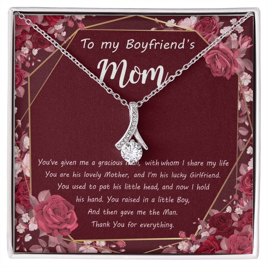 Raised with Love Elegant Mom Gift 14K White Gold Finish Alluring Beauty Necklace Jewelry Emotional Appreciation Necklace for Boyfriend’s Mother